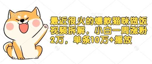 最近很火的爆款猫咪做饭视频拆解，小白一周涨粉2万，单条10万+播放(附保姆级教程)云云学社-专注分享网络创业落地实操课程 – 全网首发_高质量项目输出云云学社